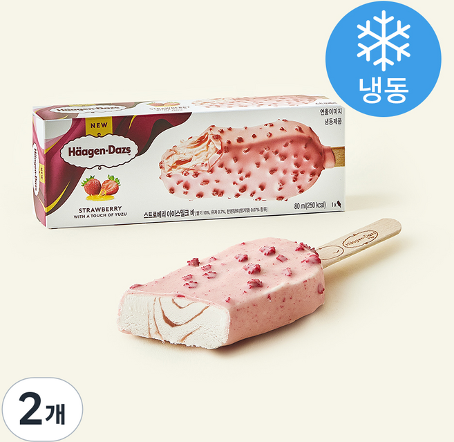 하겐다즈 스트로베리 앤 유자 아이스밀크바 (냉동), 2개, 1개입, 80ml