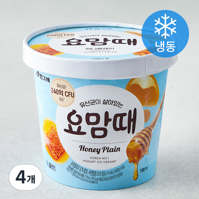 빙그레 요맘때 허니플레인 아이스크림 (냉동), 710ml, 1개입, 4개