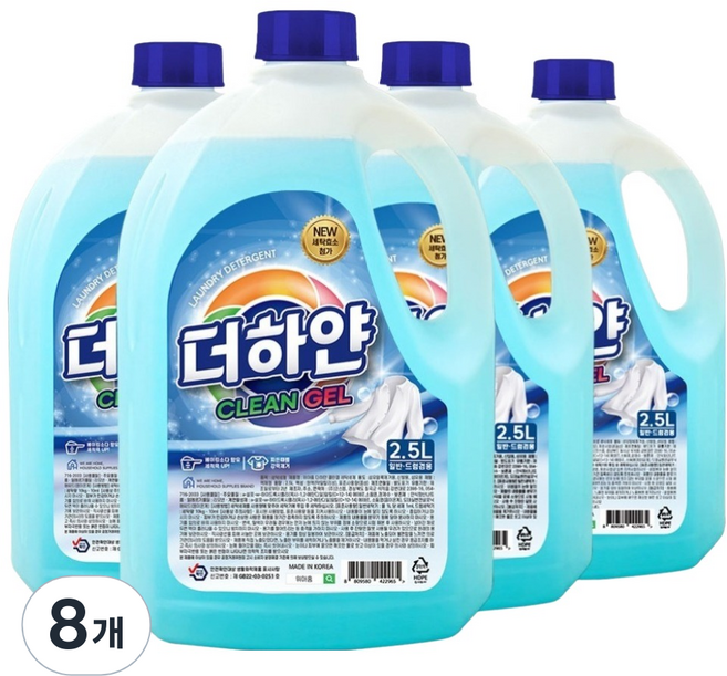 위아홈 더하얀 클린겔 베이킹소다 효소첨가 액체세제 본품, 2.5L, 8개