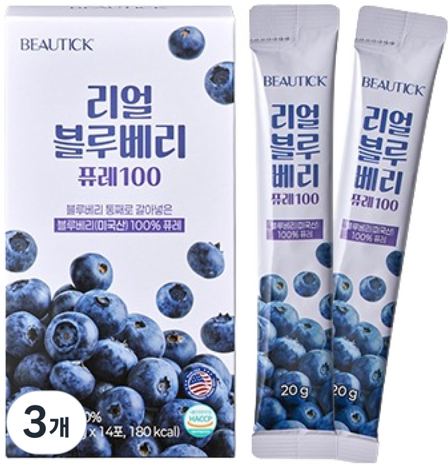 뷰틱 리얼 블루베리 퓨레 100 14p, 280g, 3개