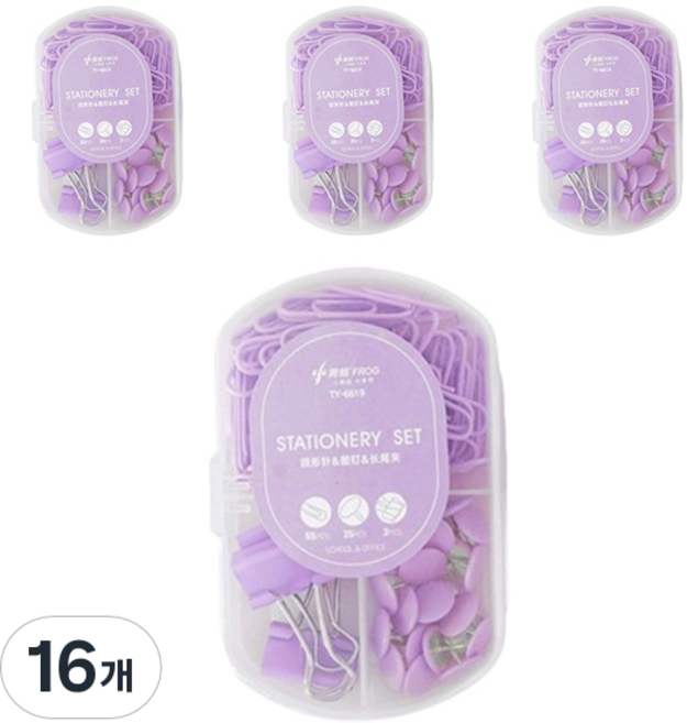 마켓감성 마카롱컬러 클립 세트 퍼플, 6 x 9.2 cm, 1개입, 16개