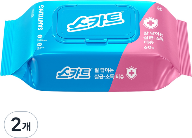 스카트 잘닦이는 살균 소독 티슈 60p, 2개