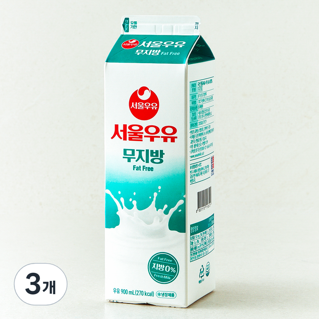 서울우유 무지방 우유, 3개, 900ml