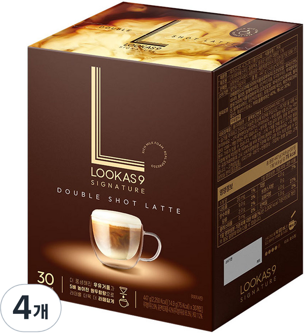 루카스나인 더블샷 라떼 커피믹스, 14.9g, 30개입, 4개