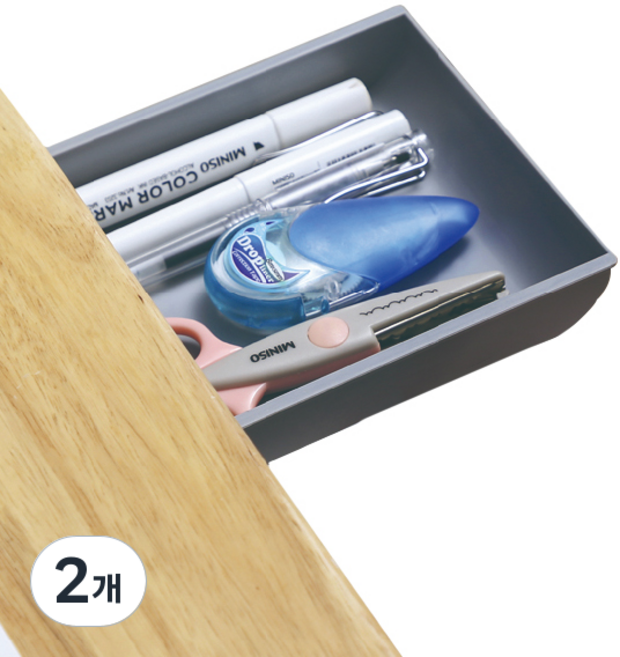 정리중독 접착식 미니수납함 중형, 그레이, 2개