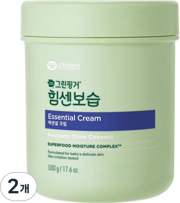 그린핑거 힘센보습 대용량 영유아 에센셜 크림 오렌지그린티향, 500g, 2개