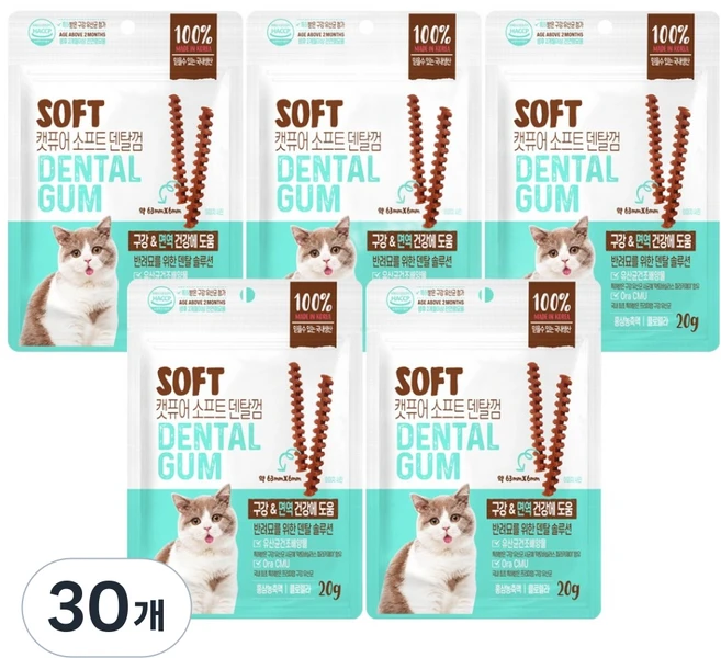 캣퓨어 고양이 소프트 덴탈껌, 20g, 30개, 구강 면역건강에 도움 - 쿠팡