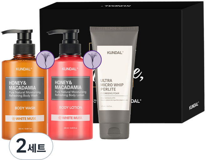 쿤달 선물세트 3구 화이트머스크향 바디워시 + 바디로션 + 클렌징폼, 2세트
