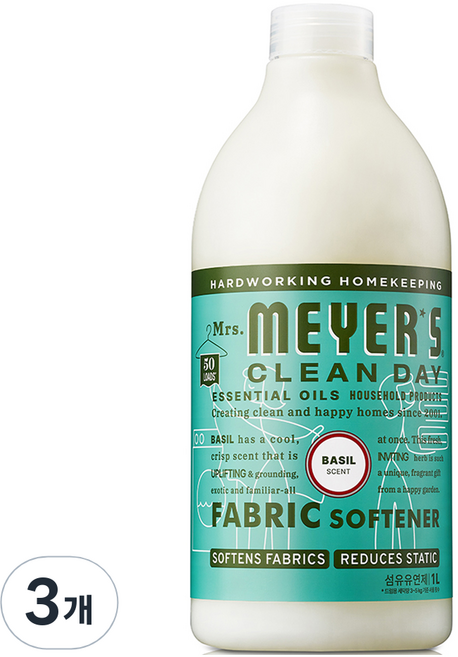 미세스마이어스클린데이 섬유유연제 바질향, 1L, 3개