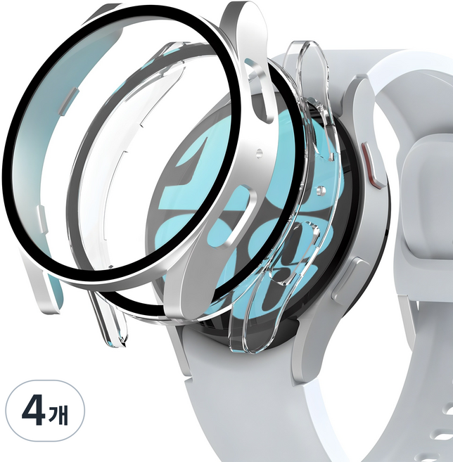 누아트 변색없는 갤럭시 워치 풀커버 하드 케이스 세트, 실버+투명, 4개