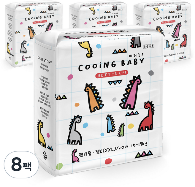 Cooing 베러업 팬티형 기저귀 남녀공용, 점보형(2XL), 160매