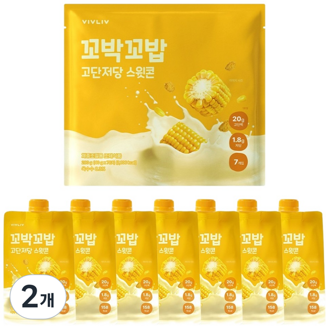 꼬박꼬밥 고단저당 단백질 쉐이크 스윗콘맛 7p, 280g, 2개