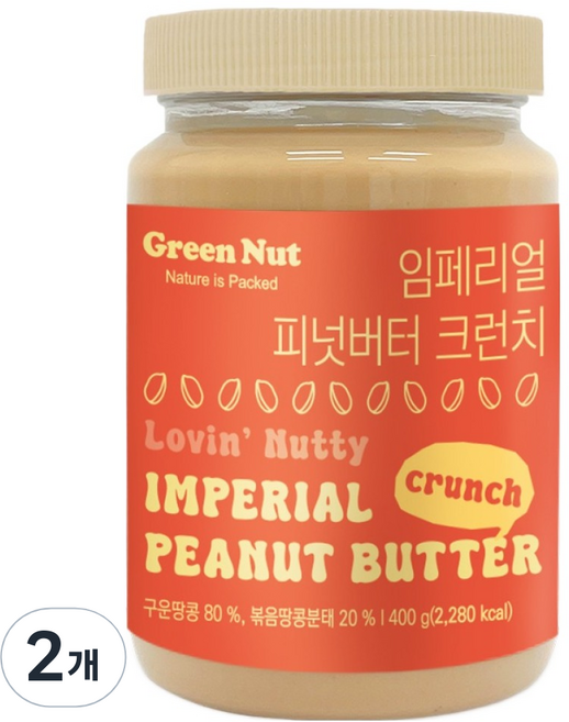 그린너트 대용량 임페리얼 피넛버터 크런치, 2개, 400g
