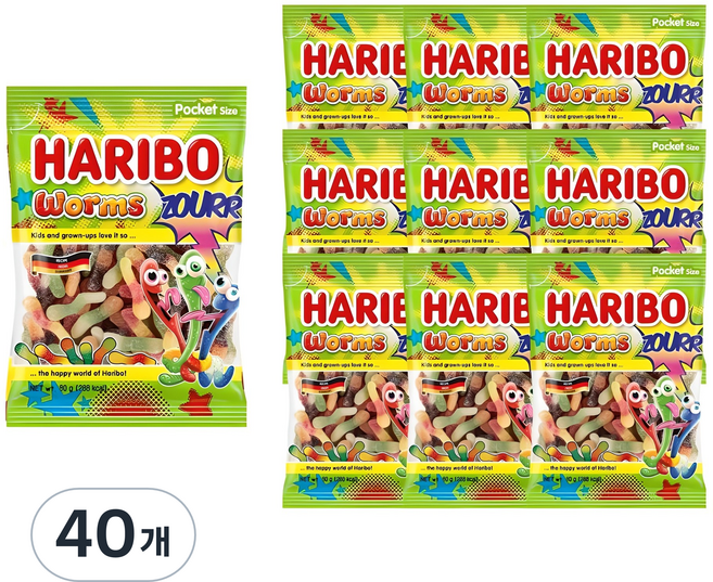 HARIBO 酸蟲軟糖, 80g, 40個