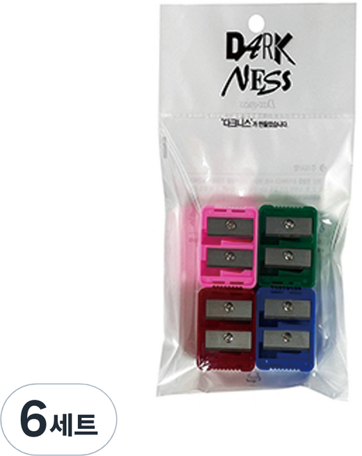 다크니스 듀얼 사각 펜슬깍이 4종 세트, 레드+핑크+그린+블루, 6세트