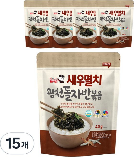 이반장 광천 새우멸치 돌자반볶음, 40g, 15개