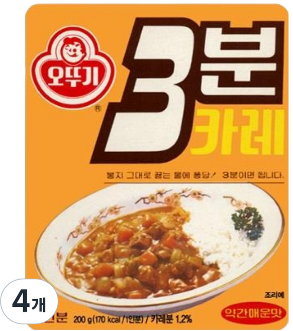 오뚜기3분 레트로 카레 약간매운맛, 4개, 200g