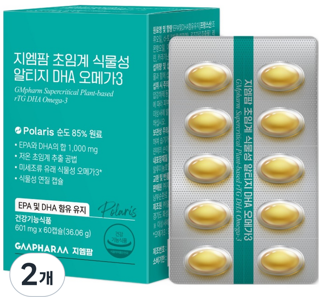 지엠팜 임산부 초임계 식물성 알티지 DHA 오메가3, 60정, 2개