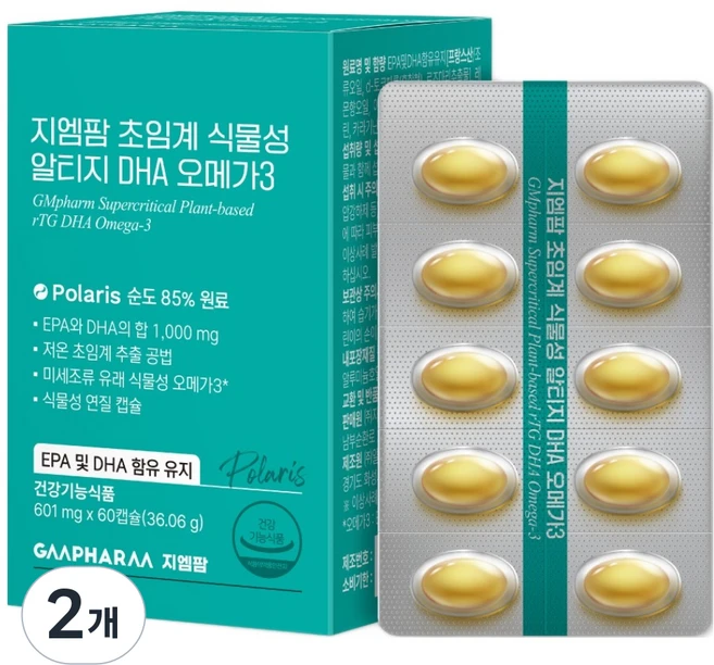 지엠팜 임산부 초임계 식물성 알티지 DHA 오메가3, 60정, 2개 - 쿠팡