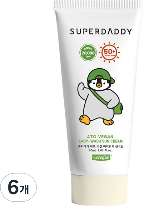 슈퍼대디 아토비건 이지워시 선크림 SPF50+ PA++++, 60ml, 6개