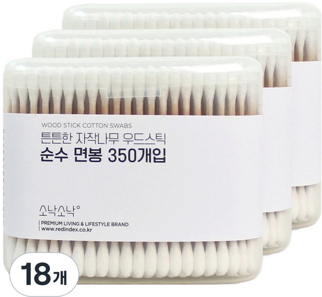소낙소낙 튼튼한 자작나무 우드스틱 순수 면봉, 18개, 350개입
