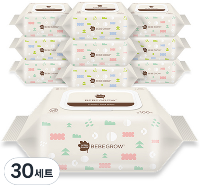 베베그로우 그린핑거 물티슈 엠보싱 대용량 캡형, 54g, 100매, 30세트