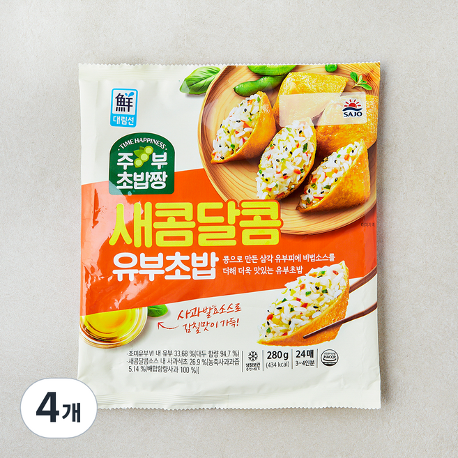 대림선 주부초밥짱 새콤달콤 유부초밥, 280g, 4개