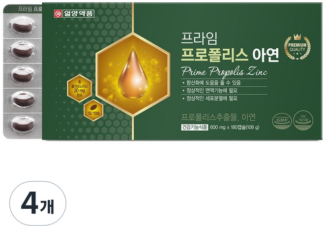 일양약품 프라임 프로폴리스 아연 108g, 180정, 4개