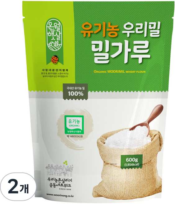 오월햇살 유기농 우리밀 밀가루, 600g, 2개