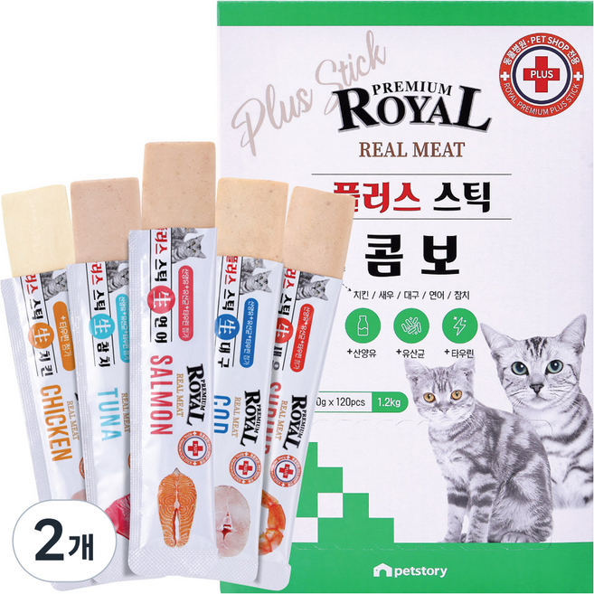 로얄 프리미엄 고양이 플러스 스틱 간식 120p, 콤보, 1.2kg, 2개