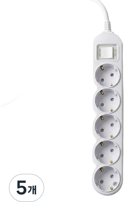 EcoPowerTap 過載斷電5孔延長線, 白色, 5個, 1m
