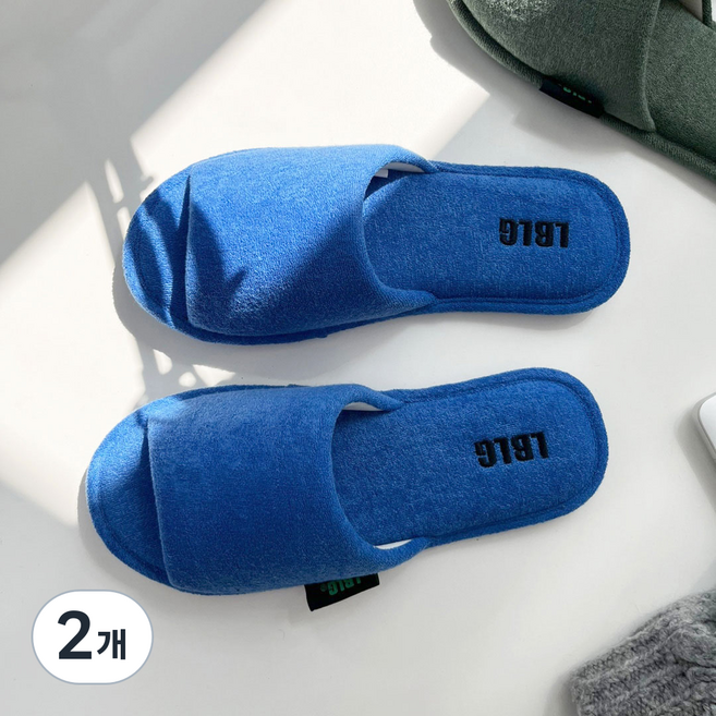 라벨라코 에비뉴 타올소재 워셔블 사계절 실내화, 블루, 2개