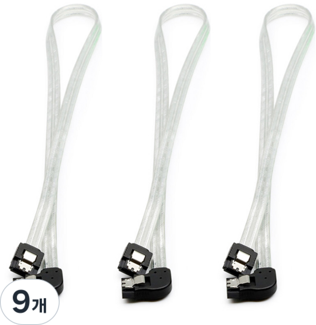 SATA3 6Gb/s 帶鎖扣 L型 圓形 透明白色 ML-S3L9W, 9個, 0.5m
