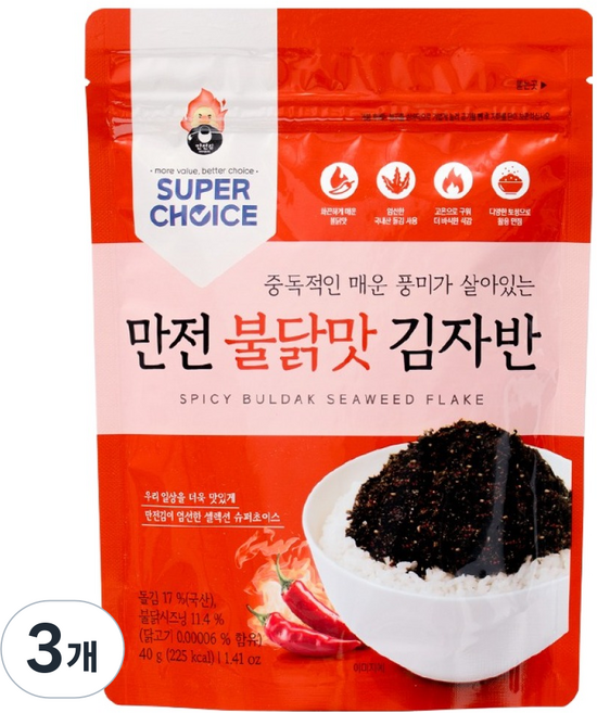 만전김 슈퍼초이스 불닭 김자반, 40g, 3개