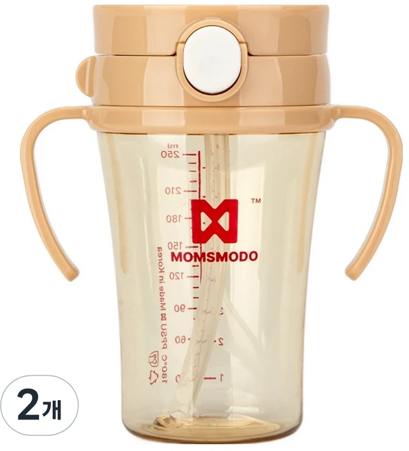 맘스모도 유아용 PPSU 원터치 이지 빨대컵, 250ml, 2개, 베이지 - 쿠팡