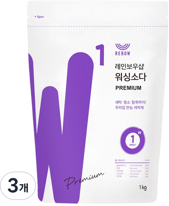 레인보우샵 워싱소다 프리미엄 리필, 1kg, 3개