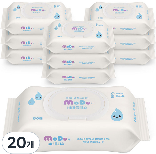 모두의 비데물티슈 캡형, 20개, 60매입, 70g