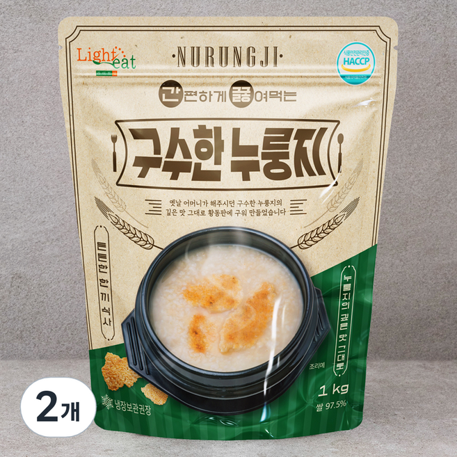 라이트잇 간편하게 끓여먹는 구수한 누룽지, 1kg, 2개
