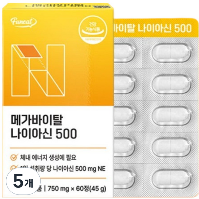 퍼니트 메가 바이탈 고함량 나이아신 500 45g, 5개, 60정