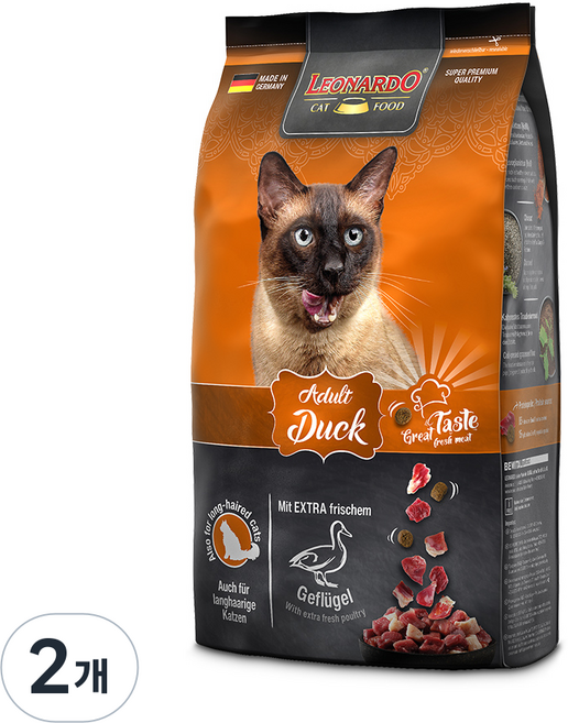 레오나르도 어덜트 고양이 건식사료, 1.8kg, 2개, 오리