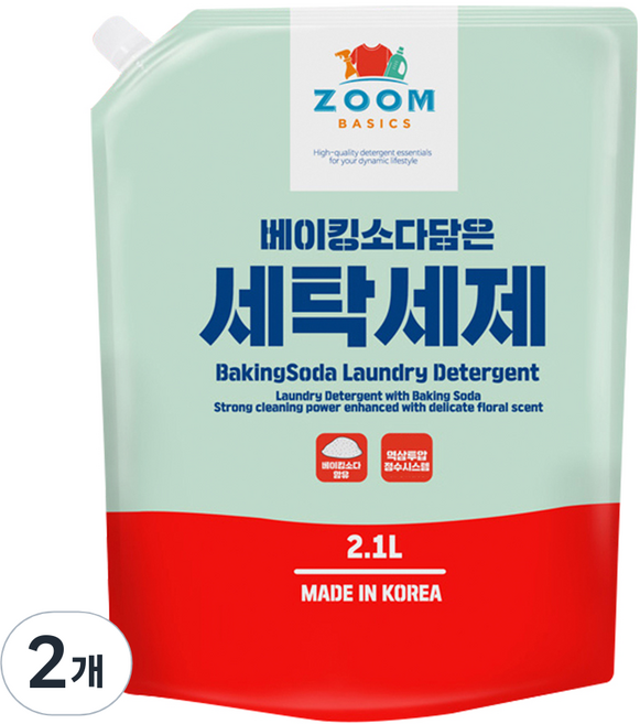 줌 베이직 베이킹소다 담은 액체 세탁세제, 2.1L, 2개
