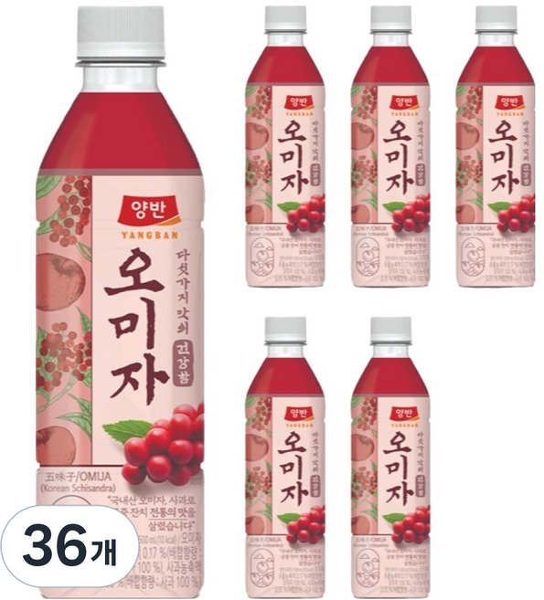 양반 오미자 음료, 500ml, 36개