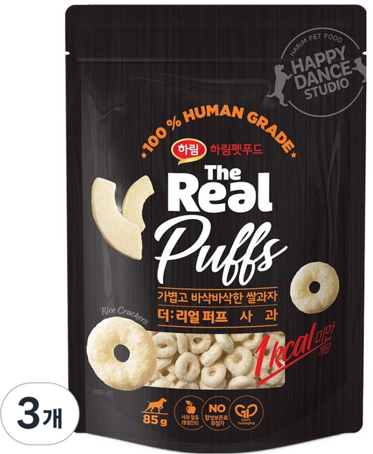 하림펫푸드 더리얼 강아지 퍼프 간식, 사과, 85g, 3개