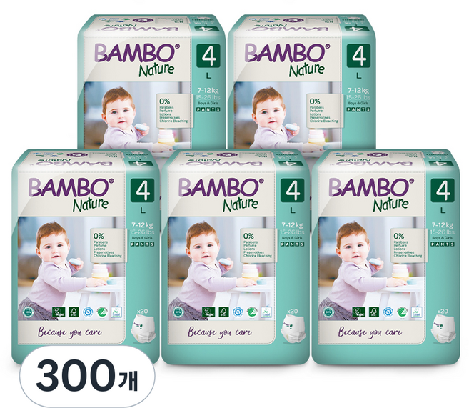 밤보네이처 그린 팬티형 기저귀, 4단계, 300매