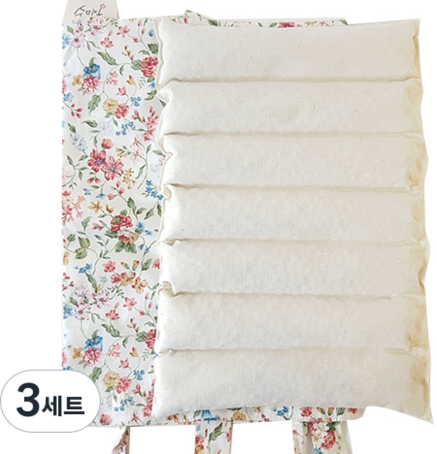 수미인 팥찜질팩 + 주머니 세트 대형 화이트플라워, 3세트