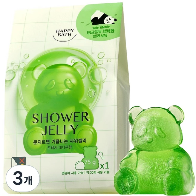 해피바스 바오패밀리 오리지널컬렉션 샤워젤리 바디워시 프레시대나무향, 75g, 3개 - 쿠팡