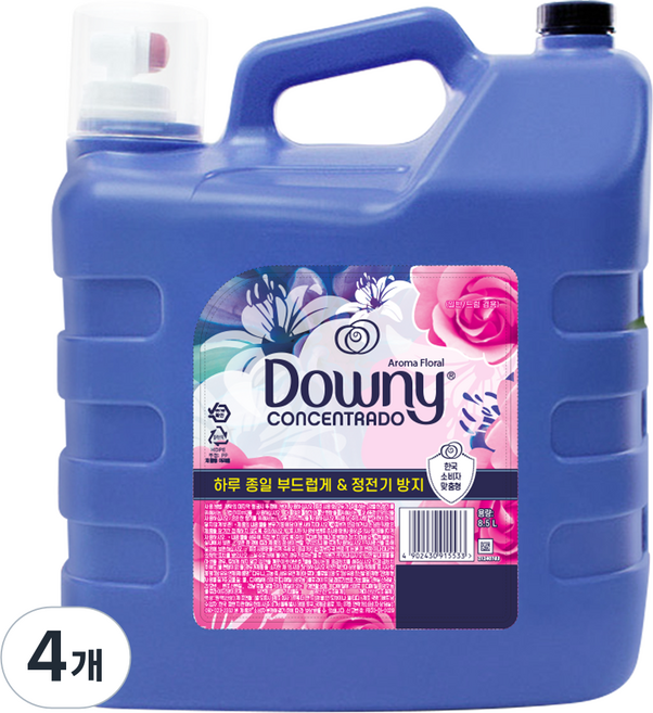다우니 고농축 섬유유연제 아로마 플로럴 본품, 8.5L, 4개