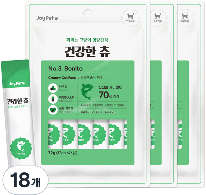 조이펫 고양이 건강한 츄 간식 6p, 가다랑어, 72g, 18개