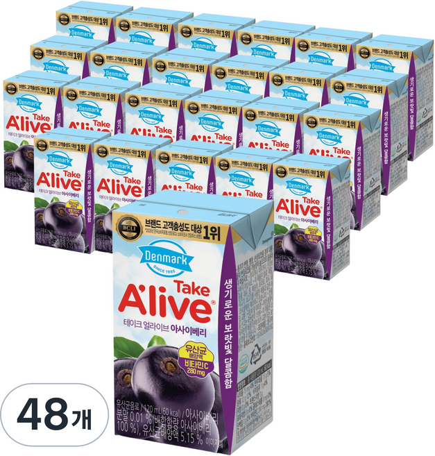 덴마크 테이크 얼라이브 아사이베리 멸균, 48개, 120ml