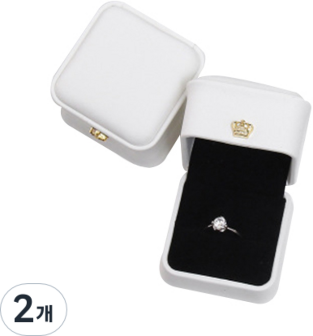 고급스러운 광택 크라운 반지 케이스 상자, 화이트, 2개